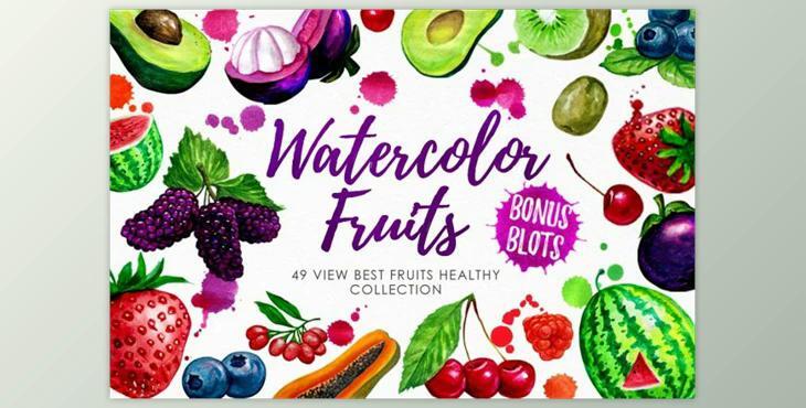 Watercolor Fruits Vol. 3 By Graphobia (PNG, PSD)