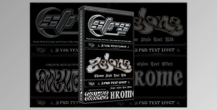 Bundle 4 PSD Y2K Chrome Text Effect - 92004787