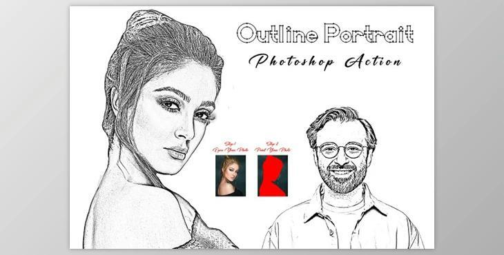 Outline Portrait Photoshop Action Creativemarket - 10308853