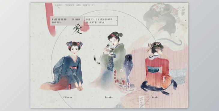 Kouyou – Watercolor Japanese Geisha Set